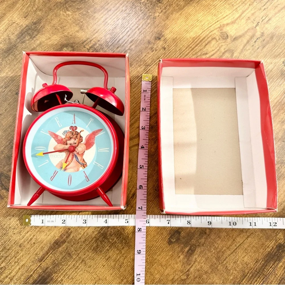 Vintage Macy’s Happy “Valentime” Red Peg Leg Alarm Clock with Twin Bells, Cupid